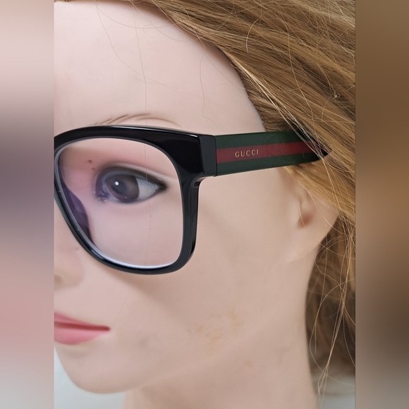 Gucci Women's Eyeglasses Glasses Unisex Black Striped GG0342OS 004 56-18-150 - Picture 7 of 16